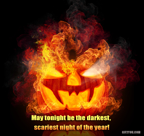 Animated burning pumpkin. Halloween Jack Lantern on fire.